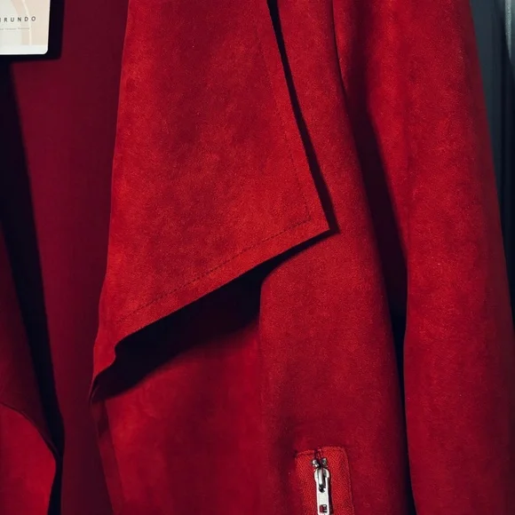 Microsuede Open Front Jacket New M Red Kirundo - Picture 3 of 13